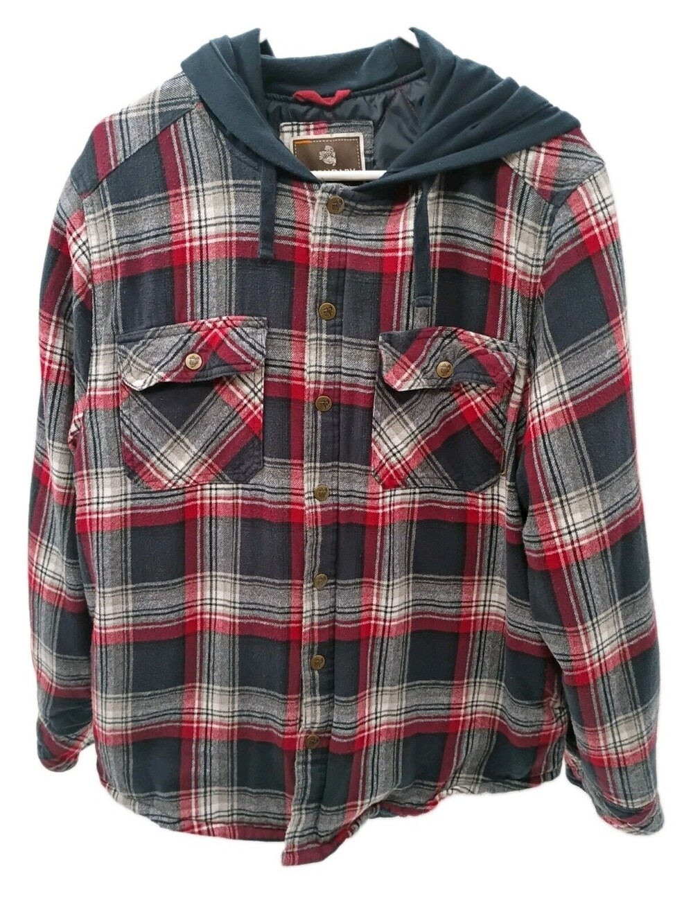 Legendary Outfitters Hooded Shacket Mens Large Black Red Plaid Flannel Shirt